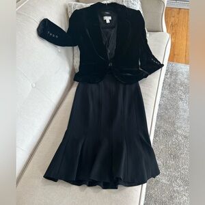 LOFT Black Velvet Jacket with Black Skirt and Satin Black Top